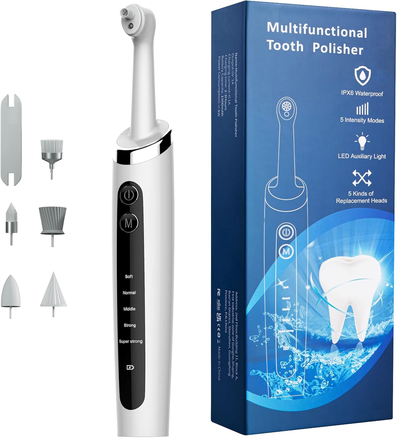 Dentist Tooth Polisher,Electric Tooth Polisher Professional with 5 Replacement Heads & Cleaning Modes, USB Rechargeable, Ipx6 Waterproof, Dental Polisher for Adults & Kids White.