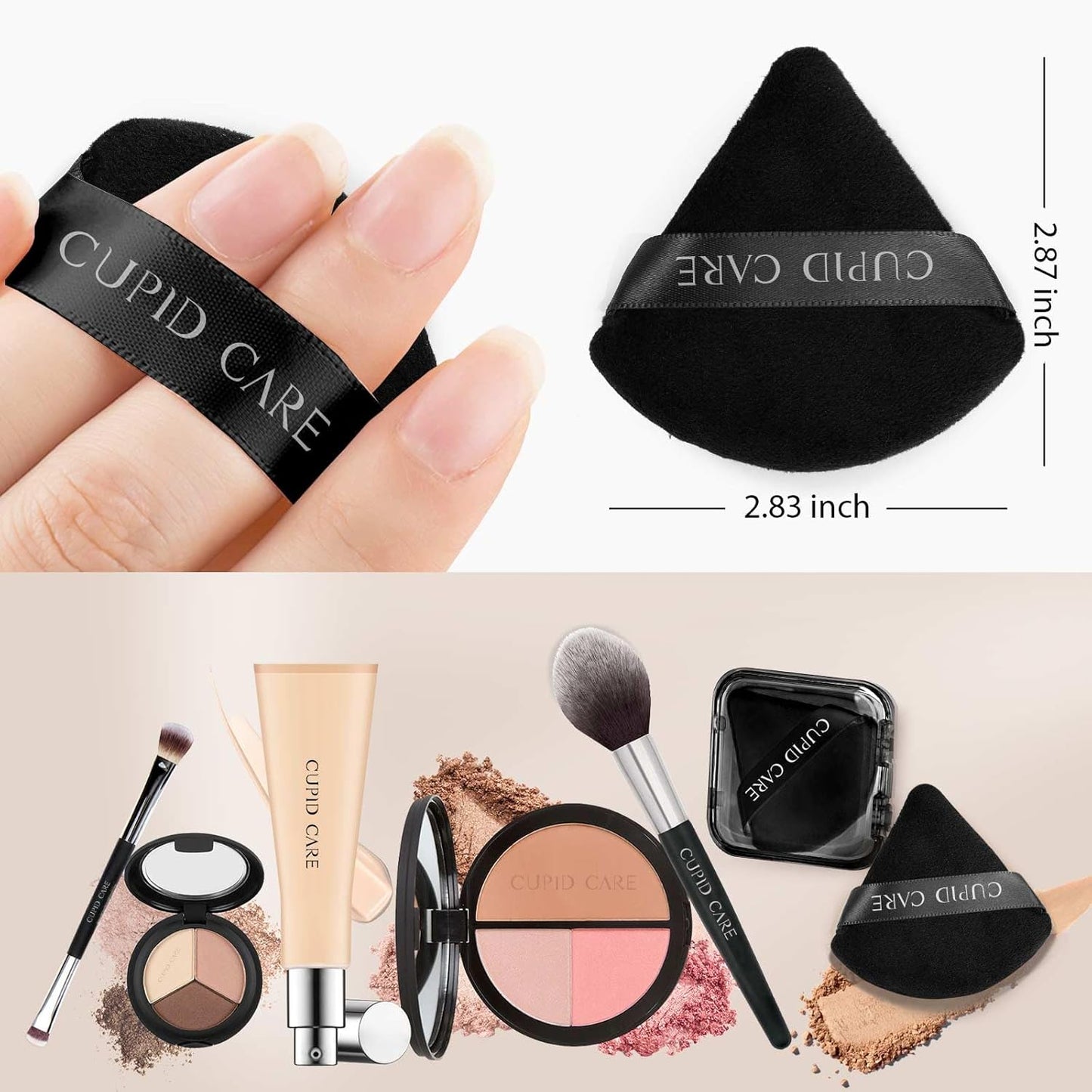 6 Pcs Triangle Powder Puff with 2 Travel Cases, Setting Powder Puffs for Face Powder and Foundation, Velour Makeup Puff for Loose Powder Body Powder, Skin-Friendly, Beauty Makeup Tools