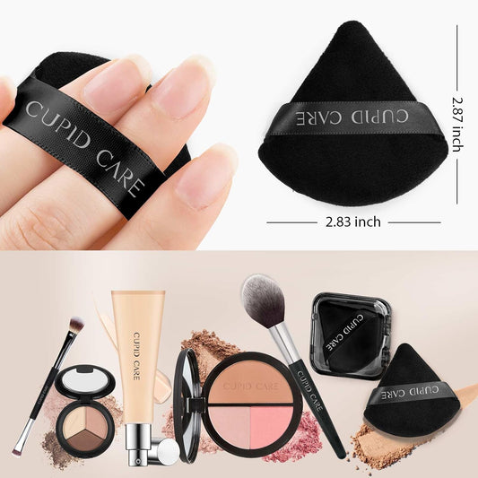 6 Pcs Triangle Powder Puff with 2 Travel Cases, Setting Powder Puffs for Face Powder and Foundation, Velour Makeup Puff for Loose Powder Body Powder, Skin-Friendly, Beauty Makeup Tools