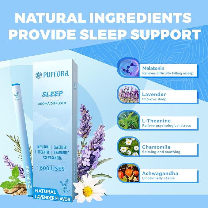 Melatonin Diffuser Pen, Extracts of Lavender, L-Theanine and Ashwagandha, Supports Restful & Comfortable Sleep, Stress Relief - 600 Uses