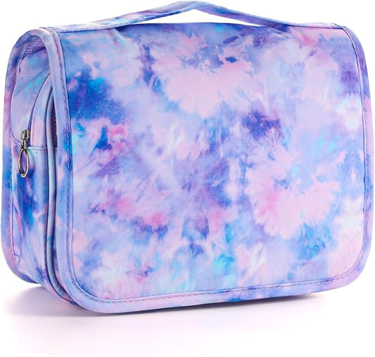 Kids Hanging Toiletry Bag for Girls, Travel Toiletry Bag for Little Young Girls Cosmetic Makeup Waterproof Wash Bag Toddler Traveling Toiletries, Tie Dye Purple
