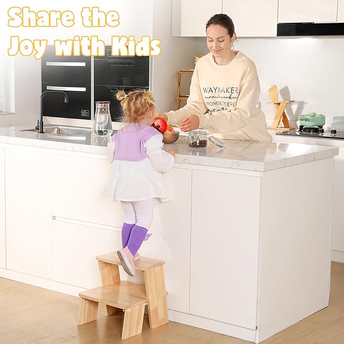 Wooden Toddler Step Stool for Bathroom Sink, Kids Step Stool with Non-Slip Pads for Potty Training and Bedroom Access