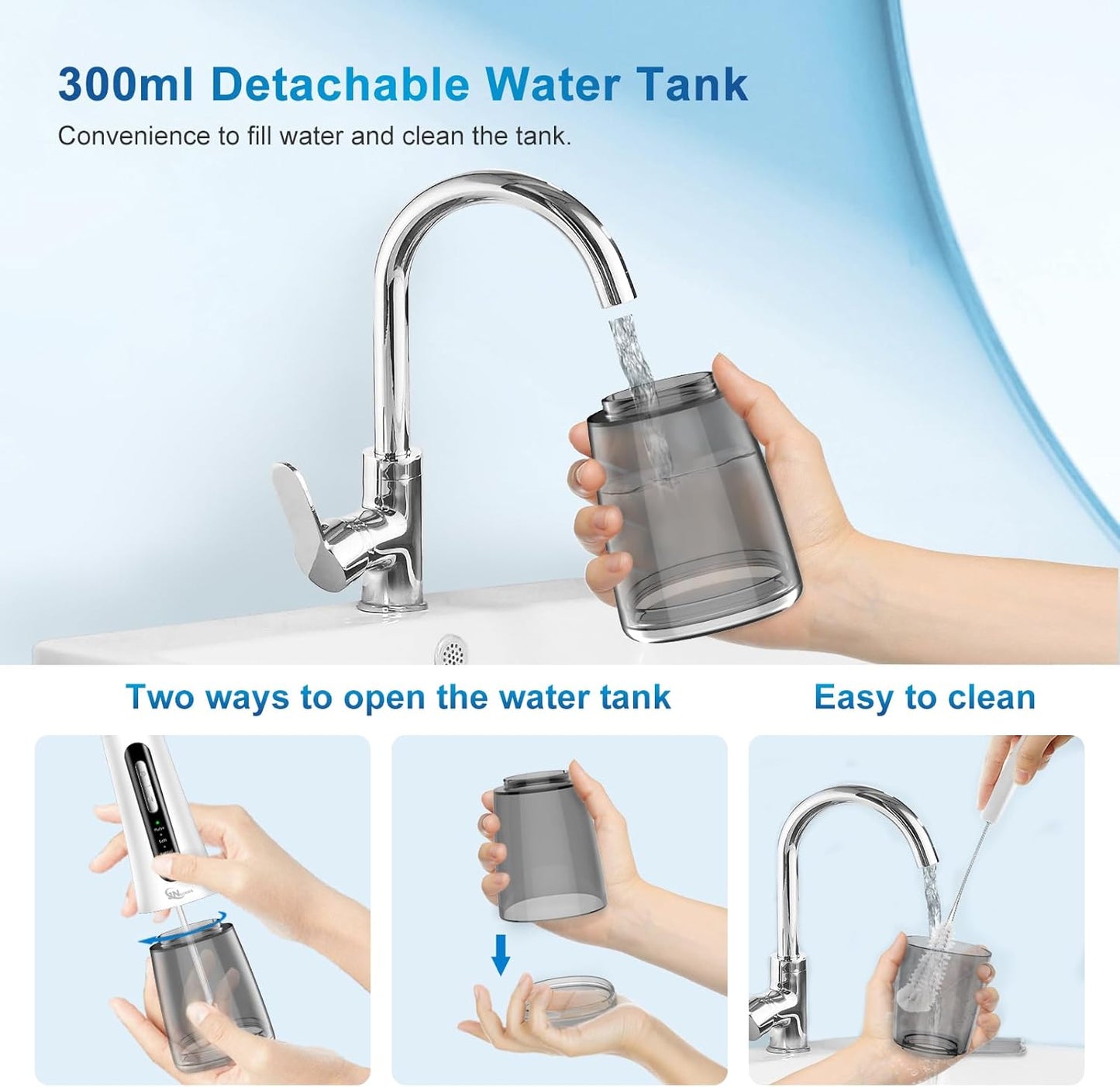 Cordless Water Dental Flosser Oral irrigator,JNGOODS 300ml Rechargeable Water flosser for Teeth IPX7 Waterproof 4 Modes Portable Oral Irrigator with 4 Jet Tips, Travel Home use (White)