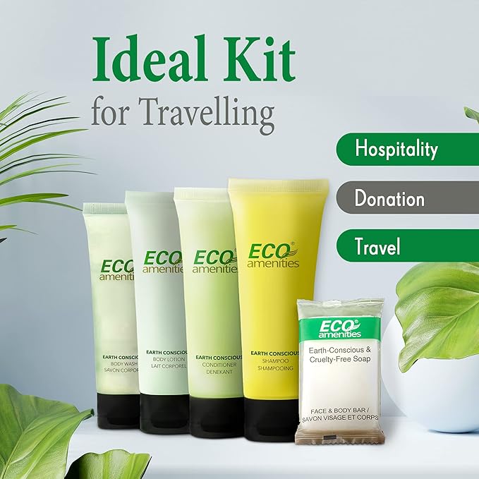 ECO amenities Travel Essentials Toiletry Kit - 150-Piece, 30 x 30ml Shampoo & Conditioner - 30 x 30ml Body Wash & Lotion - 30 x 28g Soap