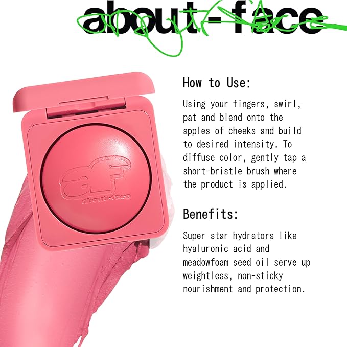 about-face Cheek Freak Blush Balm – Buildable Cream Blush with Hyaluronic Acid & Meadowfoam Seed Oil – Vegan, Cruelty-Free, Clean Beauty – 0.35 oz (Laid – Cool Pink)