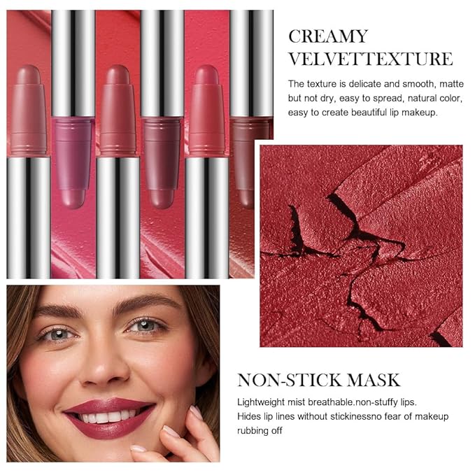 2Pcs Matte Lipstick Crayon - High Pigment Creamy Formula, Waterproof Long Lasting, Smooth Glide Application, Non-Sticklipstick, Ultra Thin Lightweight, Velvet Matte Lip Feel for Women 02#+04#