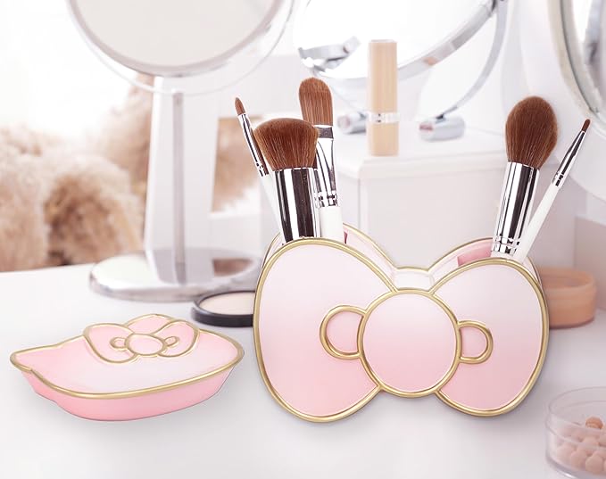 Jay Franco Hello Kitty Organizer Set - 4 Piece Pink Accessories Includes Resin Tumbler, Soap Dispenser, Soap Dish and Toothbrush Holder - Bathroom Décor