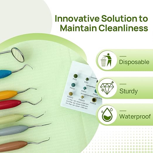 JMU 125 Pack Dental Bibs, Disposable Dental Bibs 3-Ply Waterproof Patient Bibs Tray Covers 13" x 18" Green