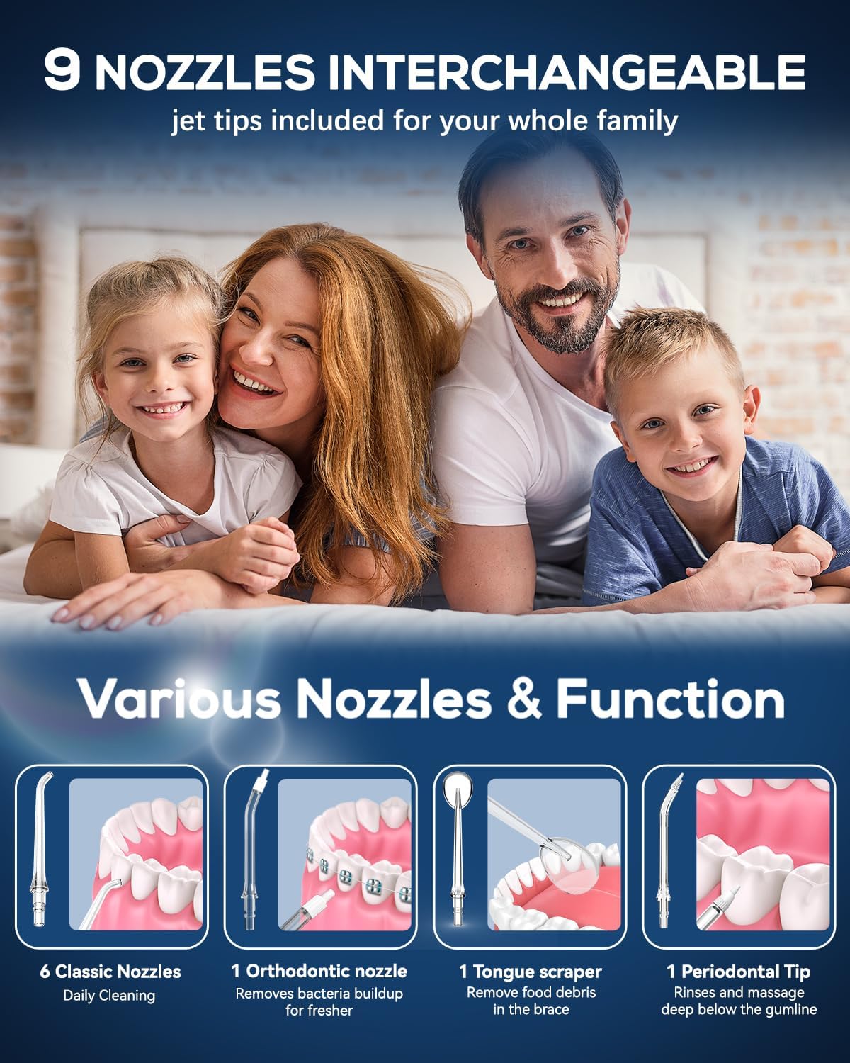 JTF Water Dental Flosser Picks for Teeth - 4 Modes Cordless Oral Irrigator, 300ML Portable Water Flosser & Rechargeable IPX7 Waterproof Water Teeth Cleaner for Home Travel with 9 Jet Tips (Pink)