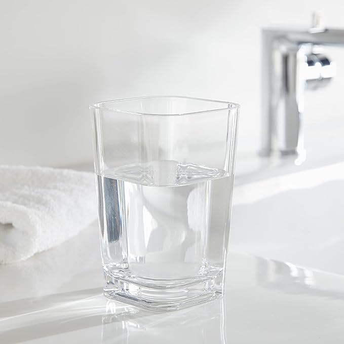 Huang Acrylic Clear Square Toothbrush Holder or Bathroom Tumbler Cup | Shatter-Proof, Stylish, Durable and Modern Minimalist Design