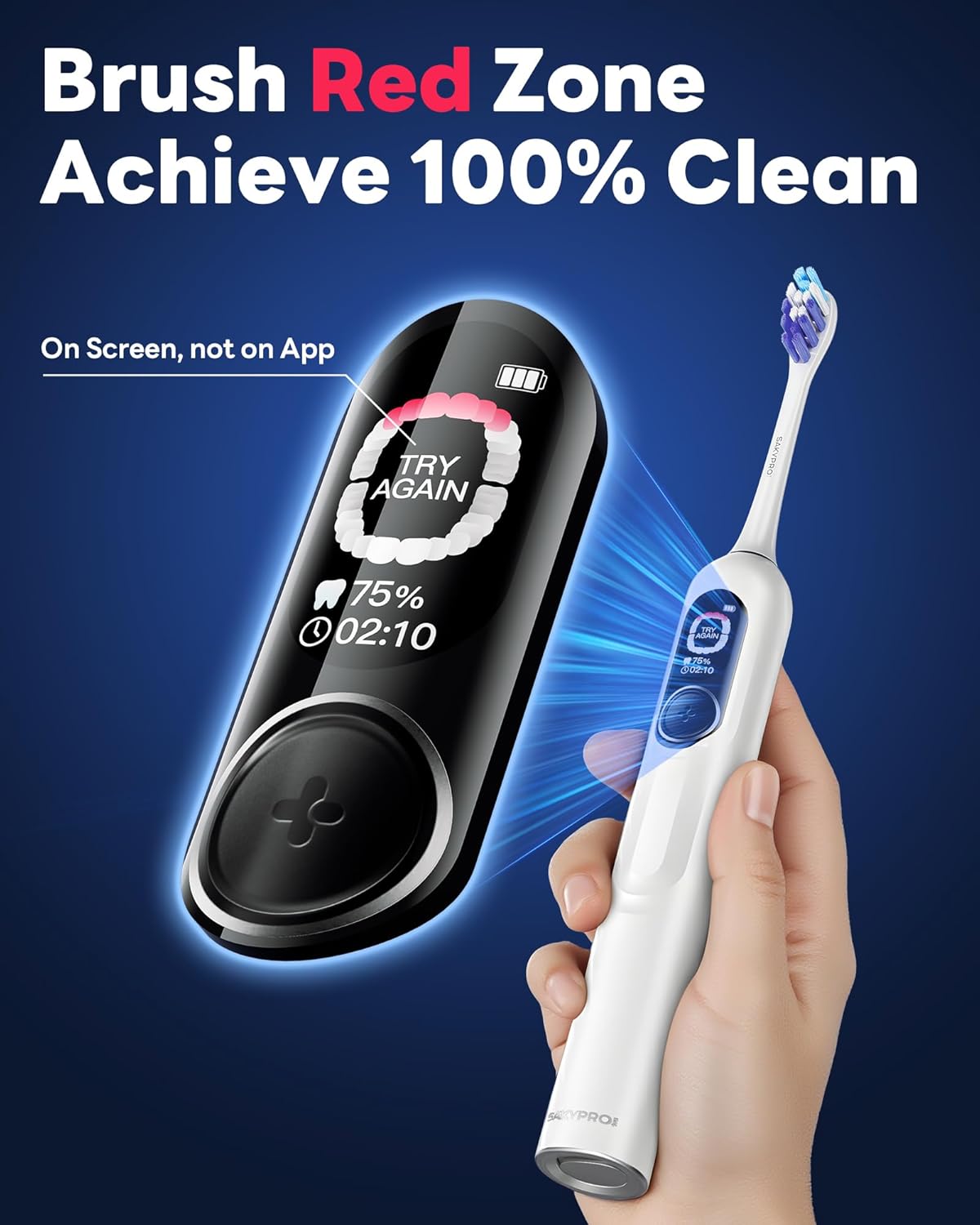 Electric Toothbrush with AI Smart Screen for Adults Kids | 150-Day Battery, Real-Time Brushing Map | Whitening Mode, 3-Min Timer, Travel Case | Family Sonic Electric Tooth Brush (G5S White)
