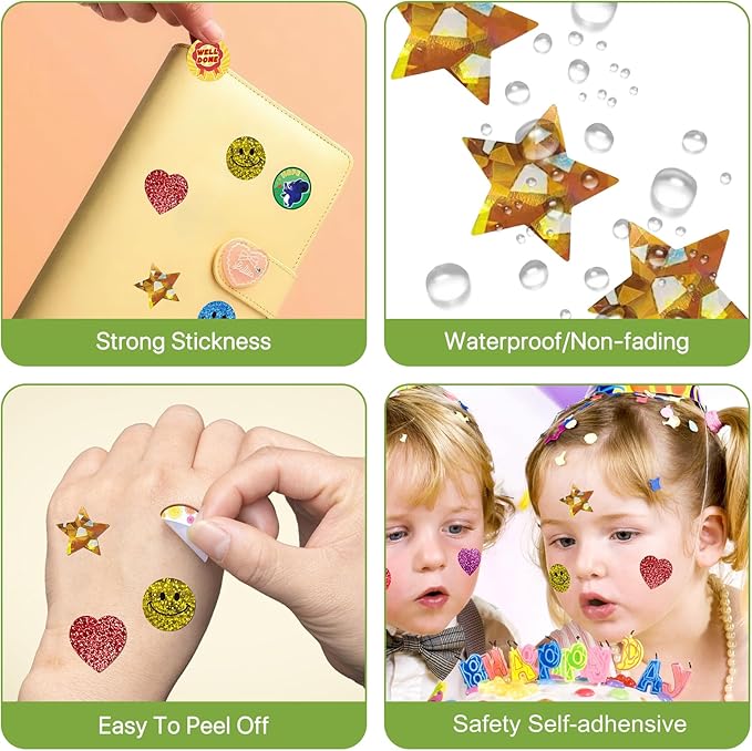 Manual Sticker Dispenser for Rolls of Stickers with 1520Pcs 1Inch Gold Star,Red Heart,Smiley Face Stickers for Kids Reward,Behavior Chart,School Classroom Student Teacher Supplies Gifts(Green)