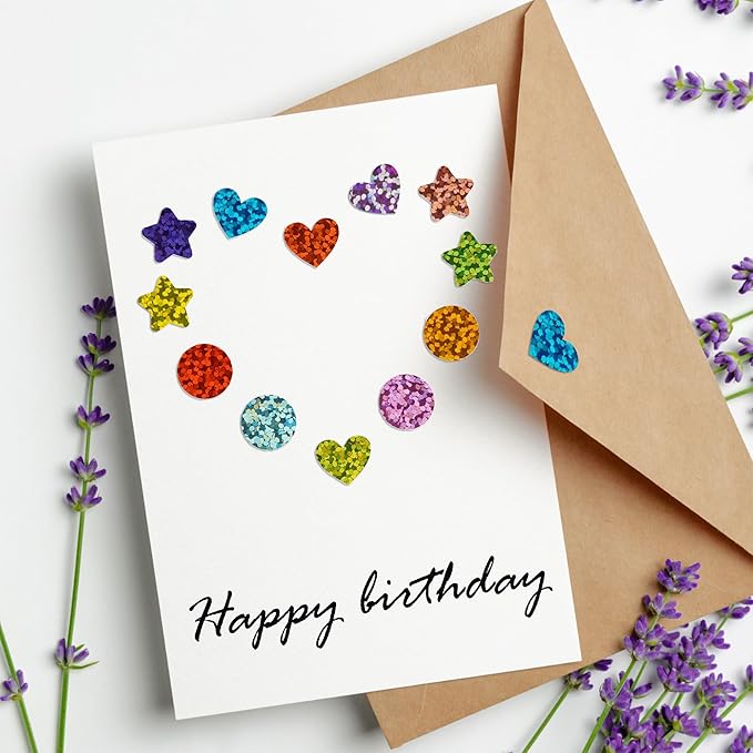 Holographic Star and Heart Stickers for Kids, 2160 Pieces, Rainbow Colors, Kids Reward and Decoration for School Classroom Student Teacher Supplies and Gift Envelope DIY