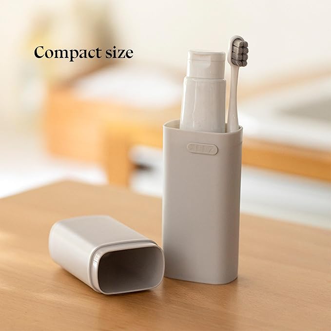 Ventilated Compact Grey Travel Toothbrush Holder Case with Ventilation Hole, Portable Travel Toothbrush Cup with Cover, Storage Container for School Camping Business Trip Bathroom