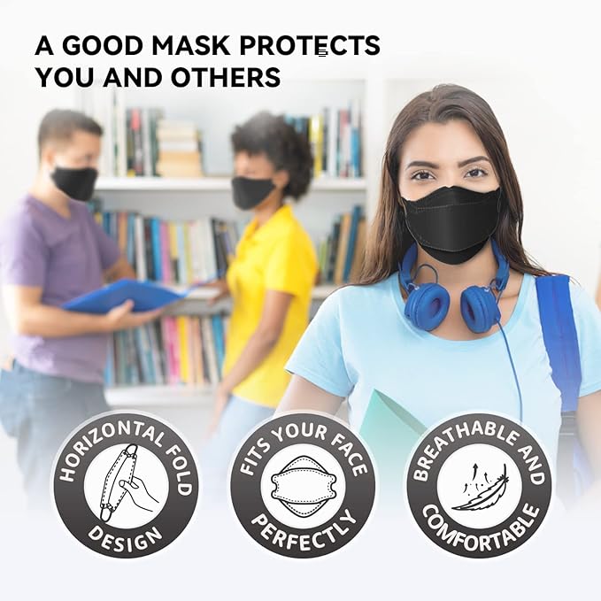 Keangs KN95 Face Masks 50 Pack, Soft and Comfortable Disposable Face Masks for Adults And Teens, Black
