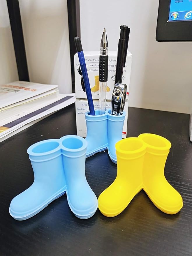 2 Pack Rain Boot Toothbrush Holder Silicone Cute Organizer for Your Bathroom Perfect Toothbrush Holder for Children,Safety Razor Stand Multi Purpose Bathroom Accessory (Boots)