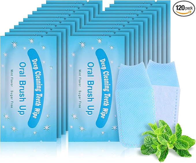 Mint-Flavored Oral Finger Wipes Teeth Whitening Wipes Oral Cleaning Wipe (Light Blue, 120 Pcs)