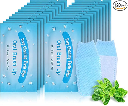 Mint-Flavored Oral Finger Wipes Teeth Whitening Wipes Oral Cleaning Wipe (Light Blue, 120 Pcs)