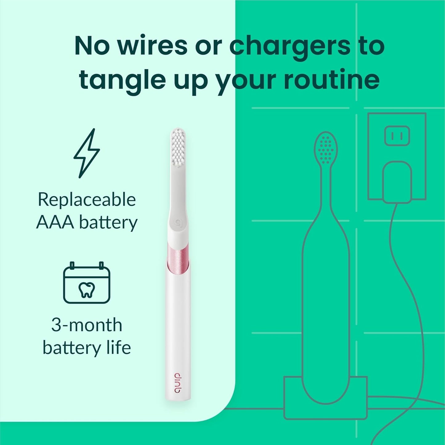 Quip Metal Sonic Electric Toothbrush for Adults - Time Travel & Soft Bristles with Travel Case & Replacement Brush Head - 3 Month Battery Life - Pink