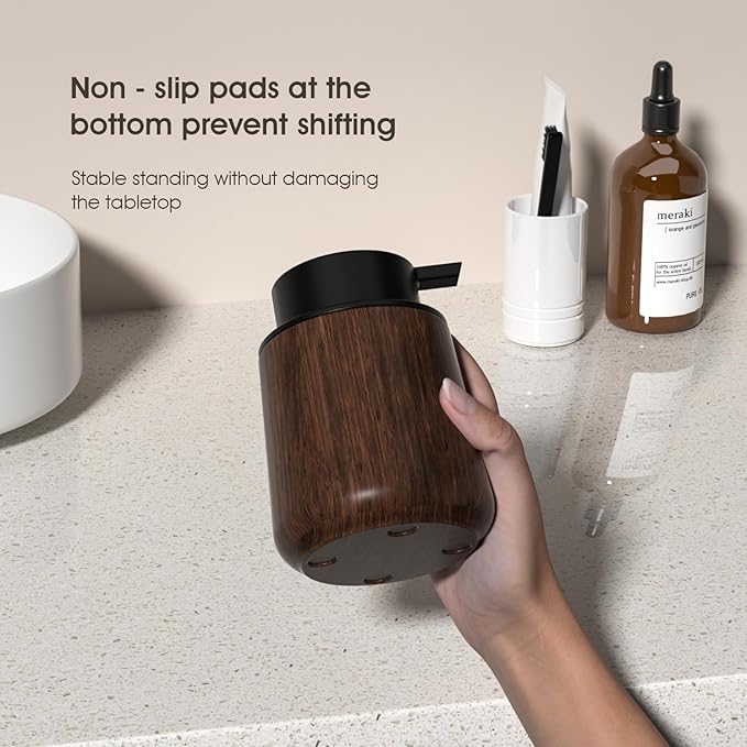 18 Oz Walnut Color Foaming Hand Soap Dispense, Refillable Kitchen Dish Soap Dispenser, Modern Home Decor Soap Dispenser for Bathroom
