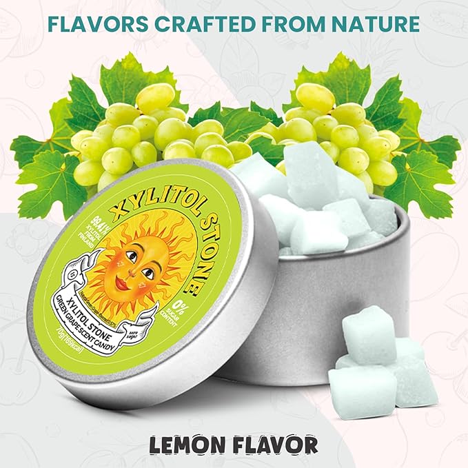 Xylitol Stone Sugar Free Candy - Vegan & Keto Friendly Unique Hard Candy Sugar-Free - 100% Natural Flavor Candies - Gluten Free & Non-GMO Breath Freshener Low Calorie Mints - Green Grape (Pack of 1)