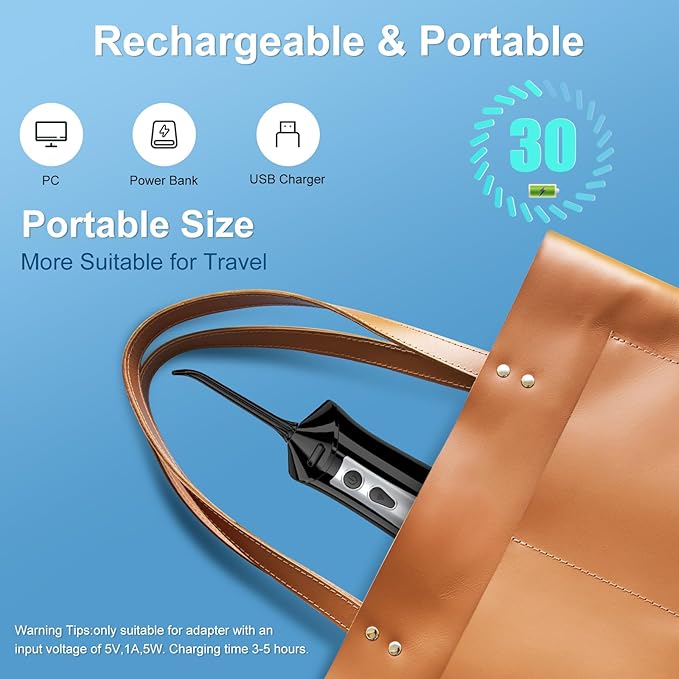 Froomer Water Flosser，Water Dental Forsser for Teeth Clean, 5Modes 4 Jet Tips,Rechargeable Portable Water Flossers for Teeth,300ML Tanks for Travel Friendly(Black