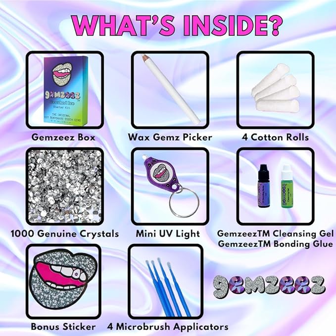 Gemzeez Original DIY Tooth Gemz Starter Kit – Temporary Cosmetic Crystal Gems for a Sparkling Smile – Easy At-Home Application