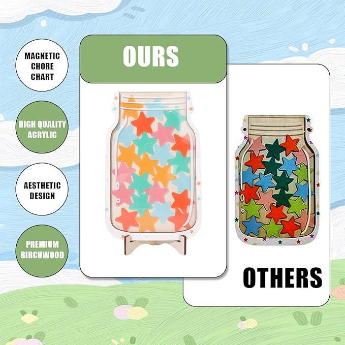 Star Reward Jar for Kids, Personalized Reward Jar for Students, Teachers & Parents, Positive Behavior Chart System with 25 Colorful Stars, Magnetic Incentive Jar for Fridge, Board, Classroom or Home
