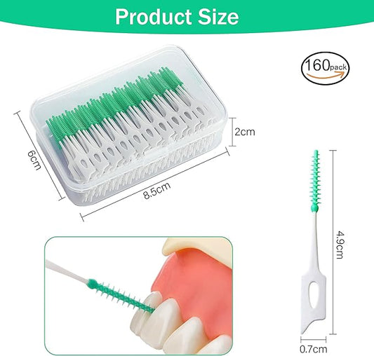 Ndzefan160PCS Portable Soft Silica Gel Toothpick Dental Floss Picks Soft Original Suitable for Oral Care of Adults and Childrens,Toothpick Brushes Teeth Cleaning Tool (Green)