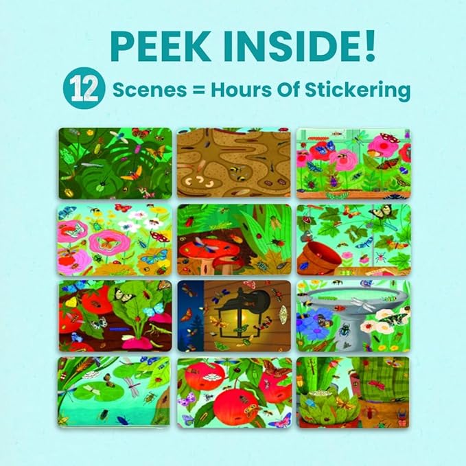 Cupkin Hello Bugs Sticker Book Activity for Kids, Toddler Airplane Travel Essentials, 500+ Bugs Stickers for Kids + 12 Scenes + 12 Coloring Book Pages, Bug Lover Gift, Children's Crafts Ages 2-8