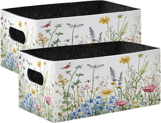 Kcldeci Colorful Herbs and Flowers Storage Bins Baskets for Organizing 2Pack, Sturdy Storage Basket Foldable Storage Baskets for Shelves Closet Nursery Toy
