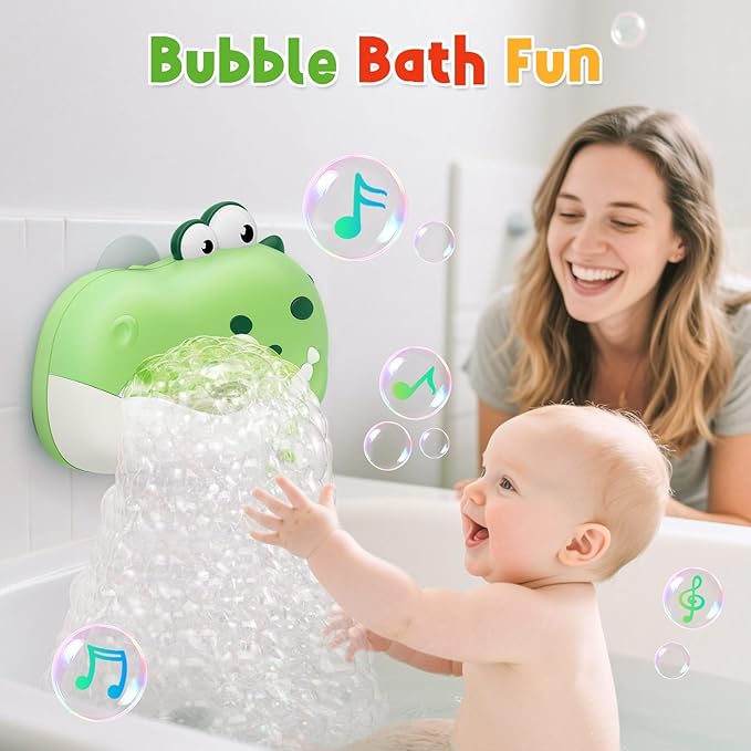 Baby Bath Toys, Rechargeable Dinosaur Bath Bubble Machine with Music, Bathtime Bathtub Toys for Toddlers Christmas Birthday Gifts, Bubble Maker Toys for Kids Ages 1-3 4-8 Baby Gifts(Green)