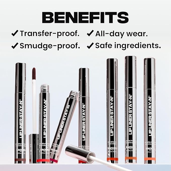 Sacheu Lip Liner STAY-N Peel Off Lip Stain — Long Lasting Matte Lip Tattoo Transfer Proof Lipstain Infused with Hyaluronic Acid & Vitamin E for All Skin Types — Vegan & Cruelty-Free, Core Bundle