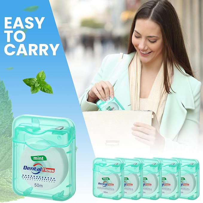 Geiserailie 72 Pack Dental Floss Bulk 50m Each Mint Travel Dental Floss Oral Care for Teeth and Gum Protection(Mint Green)