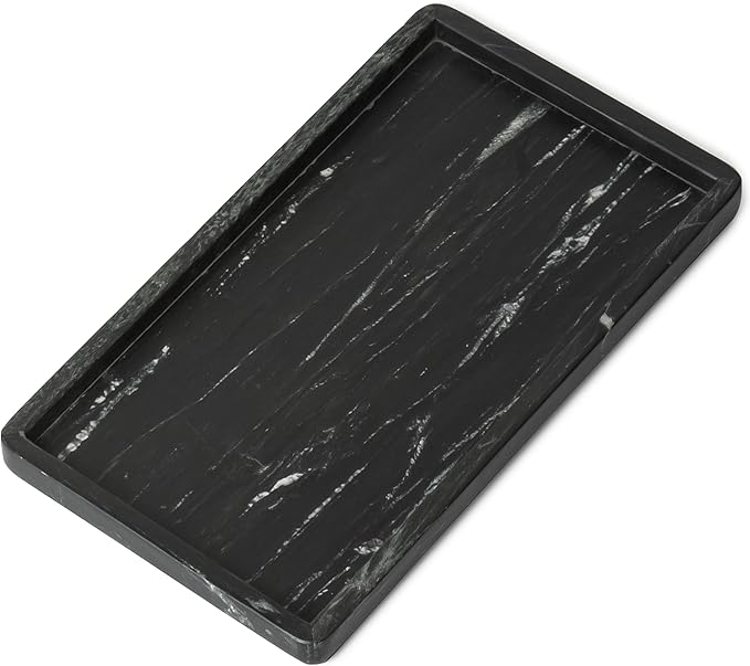Cork & Mill Black Marble Tray for Bathroom Countertop, Kitchen Counter, or Catchall - 13" x 7½" Large Vanity Tray for Skincare or Perfume - Handcrafted Natural Marble Stone Organizer