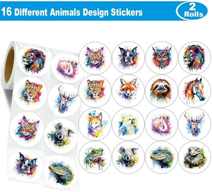 600 Pcs Watercolor Animals Stickers for Kids Teachers 1.5 Inch 16 Styles Round Watercolor Animals Stickers for Kids Birthday Party School Reward Giveaways