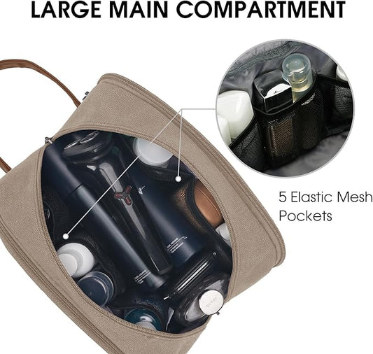 WANDF Travel Toiletry Bag for Men Large Toiletries Shaving Bag Water Resistant Hanging Dopp Kit Travel Accessories Bag for Women Men (Light Khaki)