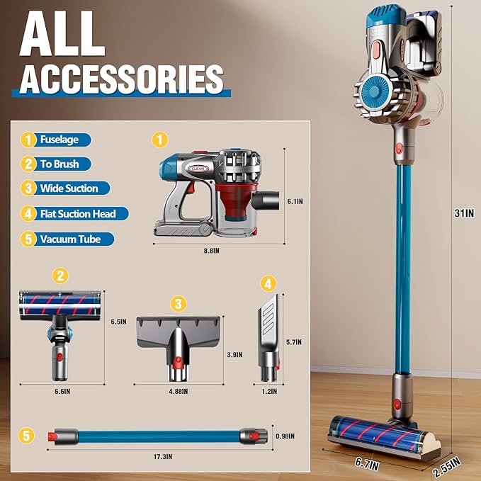 Kids Vacuum That Really Works, Toy Play Vacuum for Toddlers 3, Baby Vaccumm Cordless Cleaning Set Housekeeping Keeping Cleaner Girl Boys