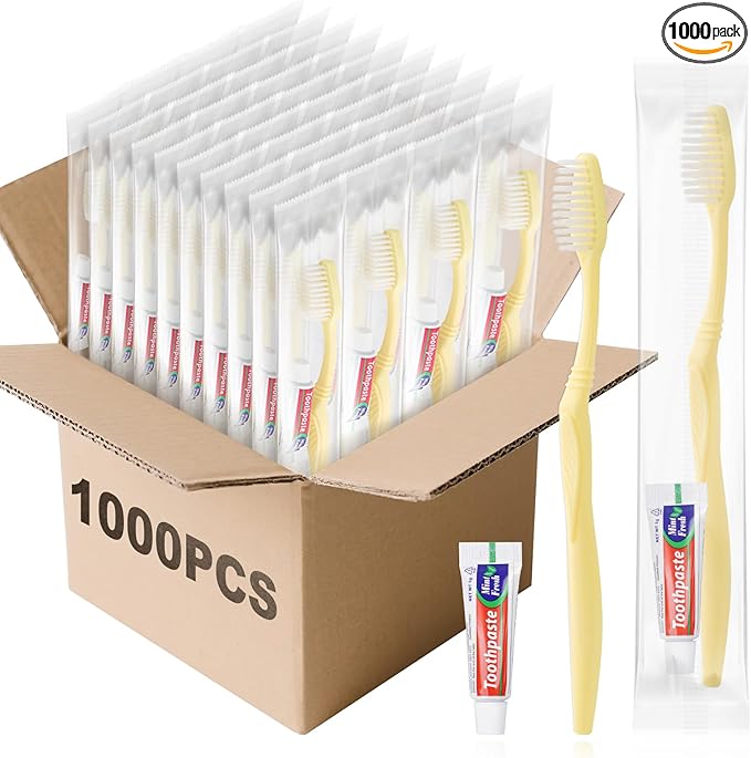 Disposable Toothbrush with Toothpaste Set, Individually Wrapped Soft Bristles Travel Size Manual Toothbrushes Kit in Bulk for Hotel/Travel/ Business/Donation/Homeless/Charity/Camping (1000 Pack)