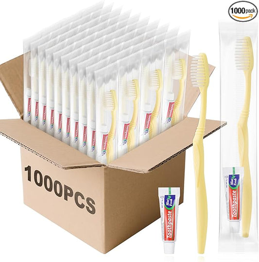 Disposable Toothbrush with Toothpaste Set, Individually Wrapped Soft Bristles Travel Size Manual Toothbrushes Kit in Bulk for Hotel/Travel/ Business/Donation/Homeless/Charity/Camping (1000 Pack)