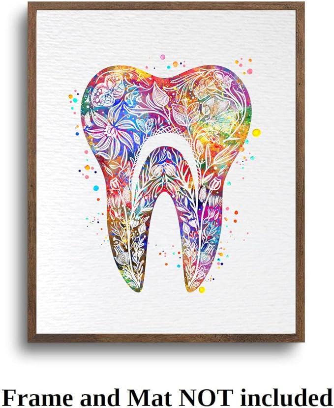 Dignovel Studios 24X36 Unframed Tooth Floral Watercolor Art Print Poster Medical Surgeon Dental Clinic Dentist Office Wall Hanging Decor DN884