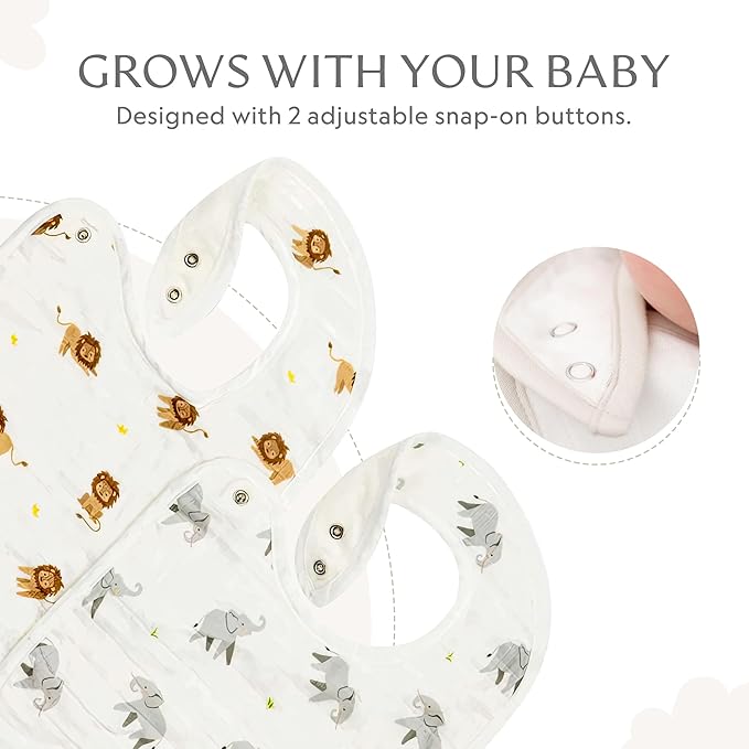 Bamboo Little Baby Bibs (Pack of 2) - Bibs with Adjustable Snaps- Absorbent Terry Backing