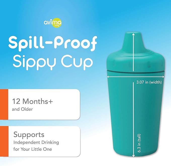 Avima Spill Proof Sippy Cups for Toddlers 1-3 Years - Bite Resistant & BPA Free Training Toddler Cups for Boys & Girls, 10 Oz, 4 Pack Set - Neutral Blue