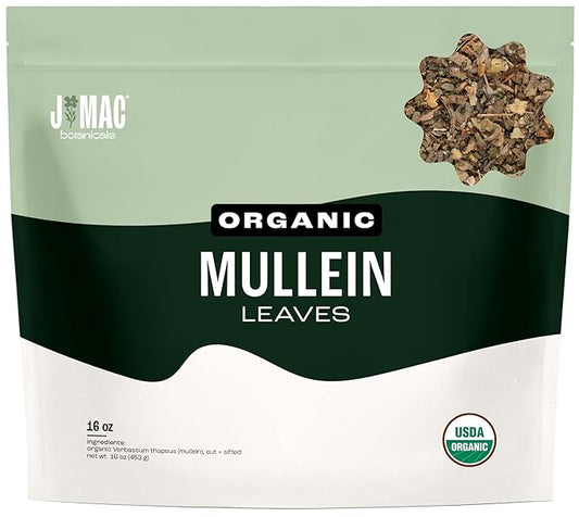 J Mac Botanicals Organic Mullein Leaves (16 oz) Certified USDA Organic. Loose Leaf Mullein Herbal Tea