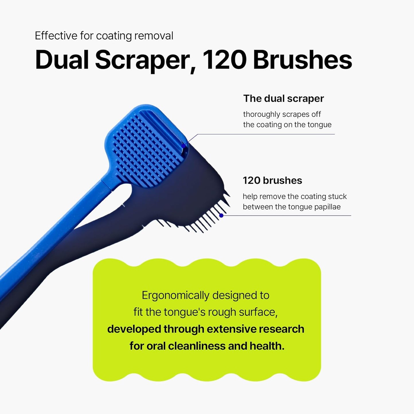 Tongue Scraper – Dual Scraper & 120 Micro Brushes for Fresh Breath, Soft TPE, Anti-Gag Design (Gray)