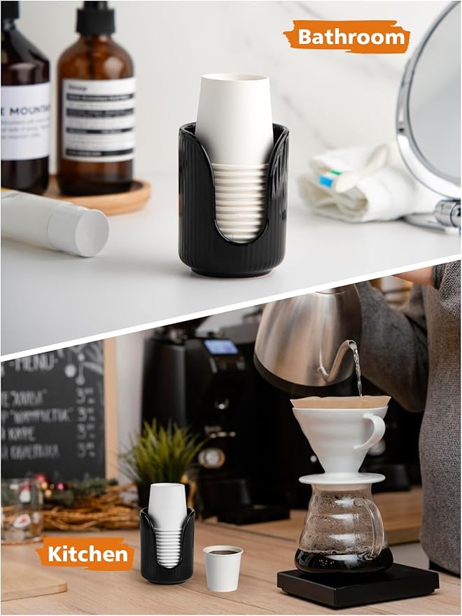 Bathroom Cup Dispenser, 3oz-4oz Ceramic Paper Cup Holder, Small Countertop Mouthwash Dixie Cups Accessories, for Vanity Countertops, Bathroom, Kitchen, and Dining Room