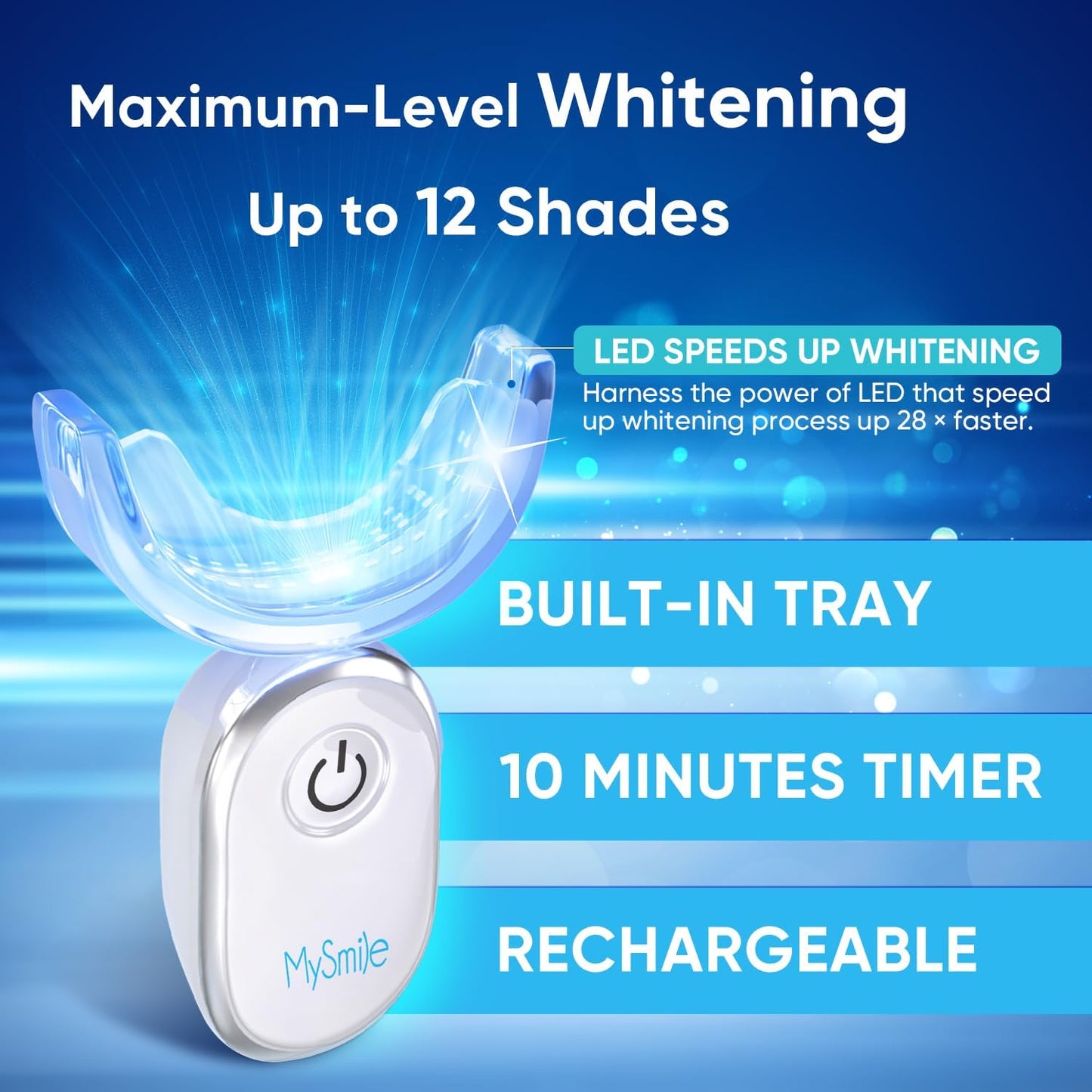 MySmile Teeth Whitening Kit for Sensitive Teeth with LED Light, 10 Min Non-Sensitive Fast Tooth Whitener, 3 Carbamide Peroxide Whitening Gel, Powerful Formula, Enamel Safe