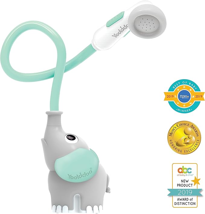Yookidoo Baby Bath Shower Head - Elephant Water Pump with Trunk Spout Rinser - Control Water Flow from 2 Elephant Trunk Knobs for Maximum Fun in Tub or Sink for Newborn Babies