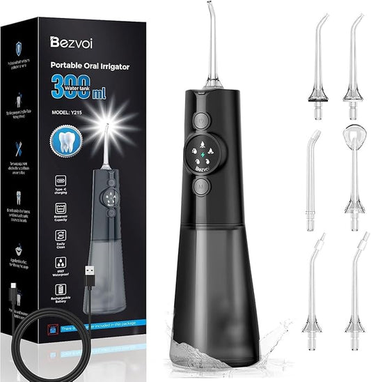 Water Flosser Teeth Pick: 300ML & LED Display 5 Modes Rechargeable Dental Flossers for Braces,Sensitive Gums, Portable Flossing for Teeth Cleaning, IPX7 Waterproof Cordless for Home Travel Use