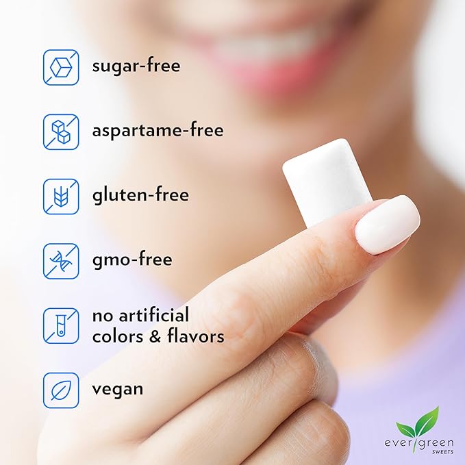 Evergreen Sweets Chewing gum 100 Count Jar - Natural Peppermint Gum Made with Xylitol and Stevia - Sugar-Free, Aspartame Free and Vegan